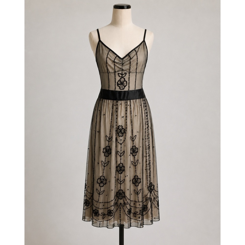 Ted Baker London Black Floral Sequin Embroidered Mesh Midi Dress Size 3 L